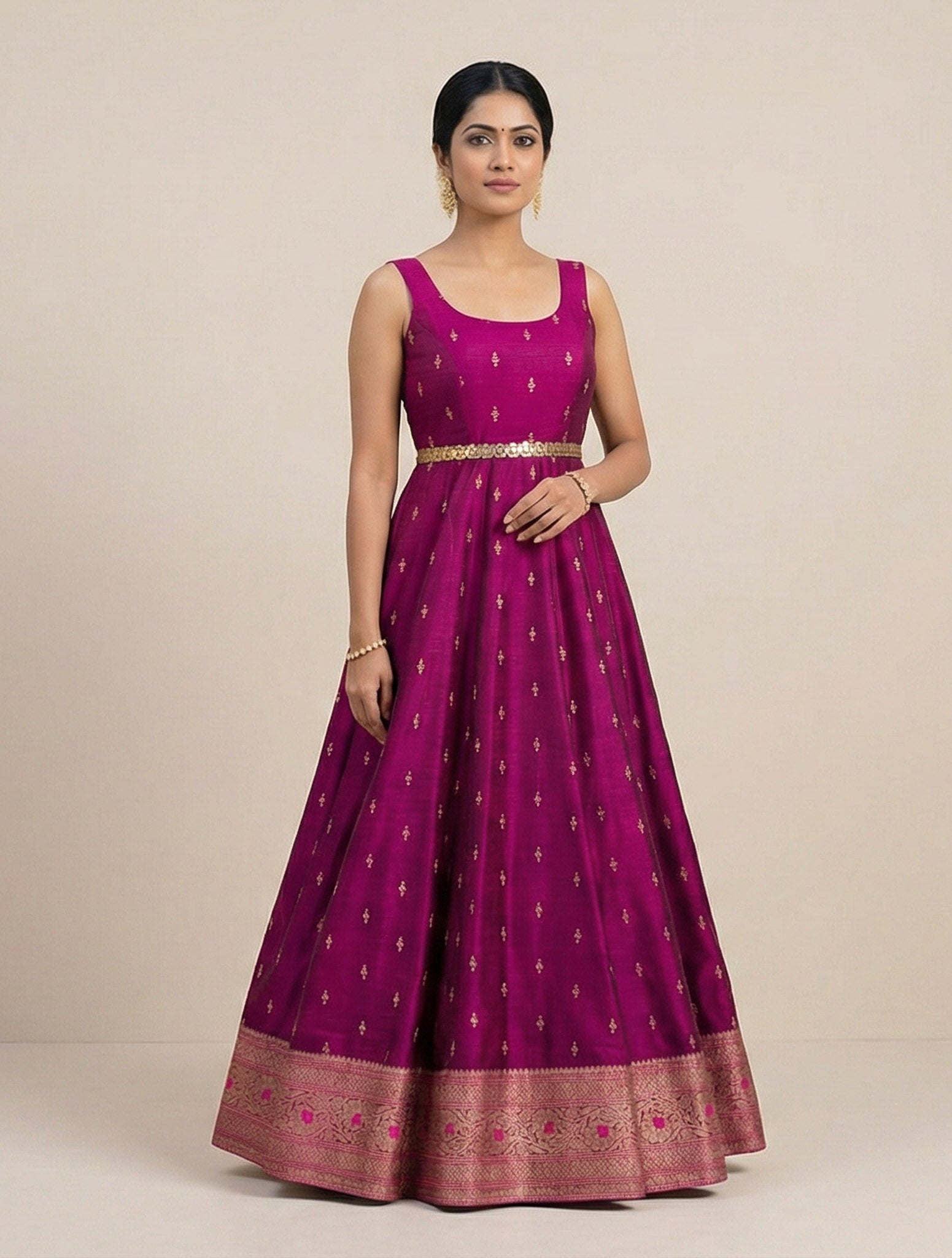 Elegant Magenta Sleeveless Anarkali