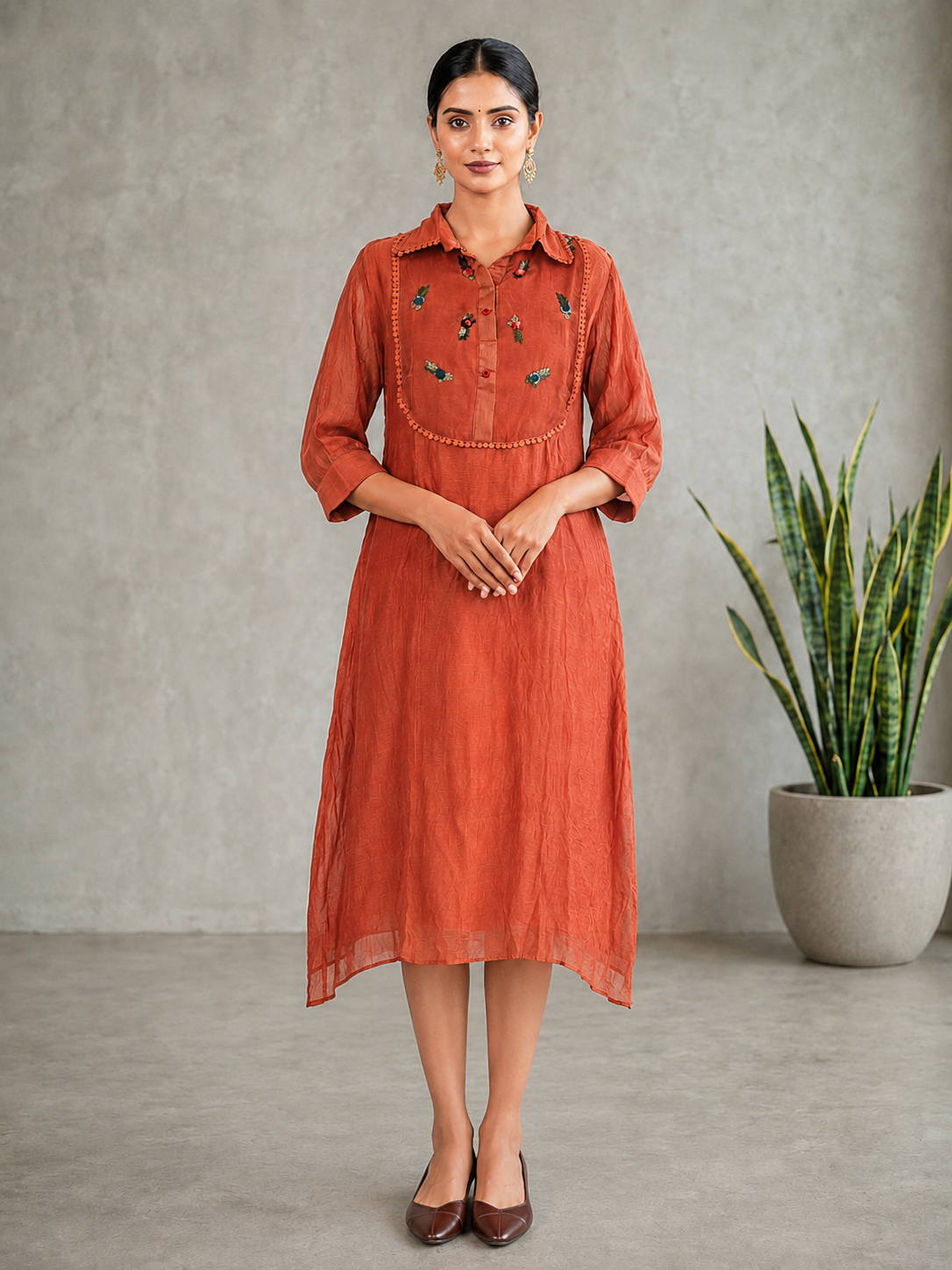 Peach Embroidered Kurta Set