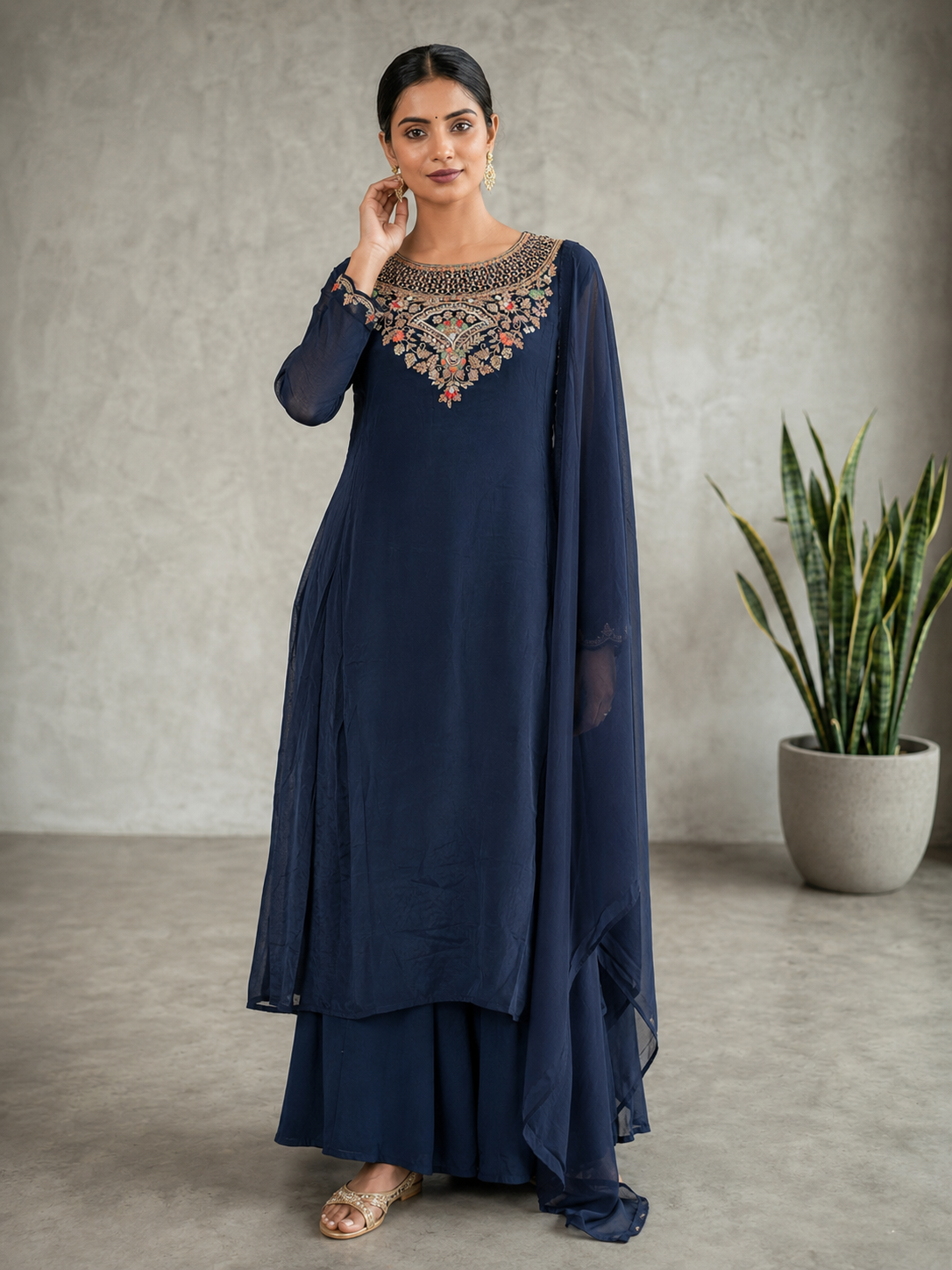 Navy Blue Embroidered Salwar