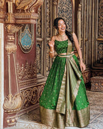 Load image into Gallery viewer, Green Pre-Draped Lehanga Set
