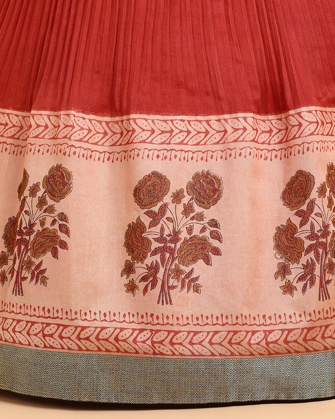 Hand Block Printed Rust Orange Crop top &amp; Skirt