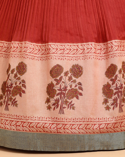 Hand Block Printed Rust Orange Crop top &amp; Skirt