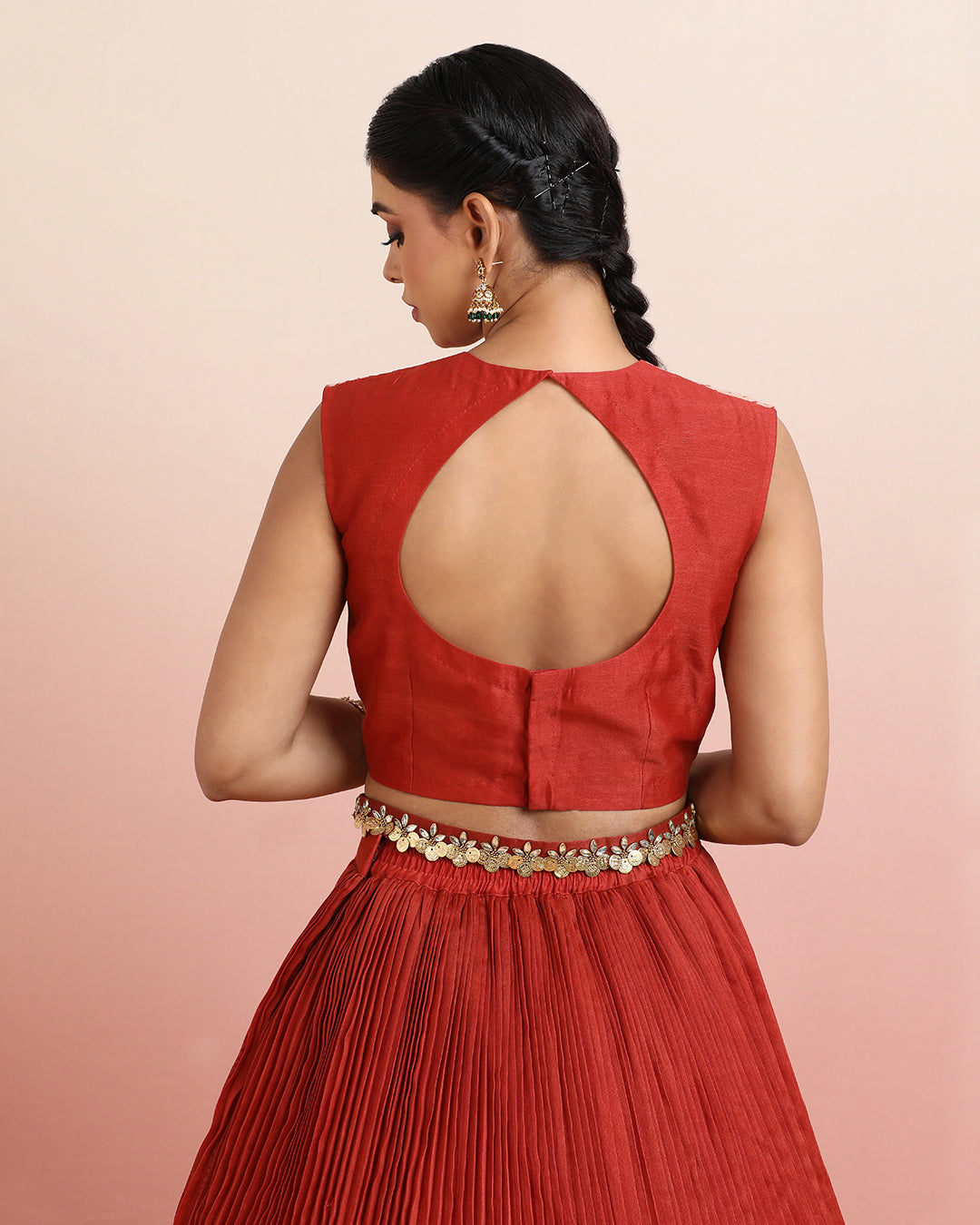 Hand Block Printed Rust Orange Crop top &amp; Skirt