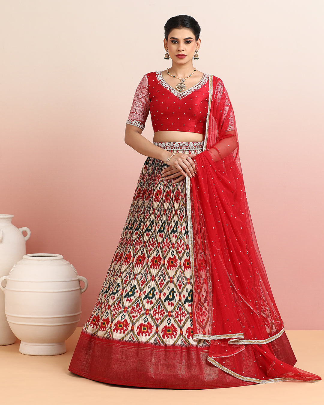 Red Patola Printed Lehanga Set