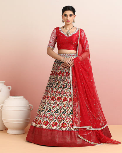 Red Patola Printed Lehanga Set