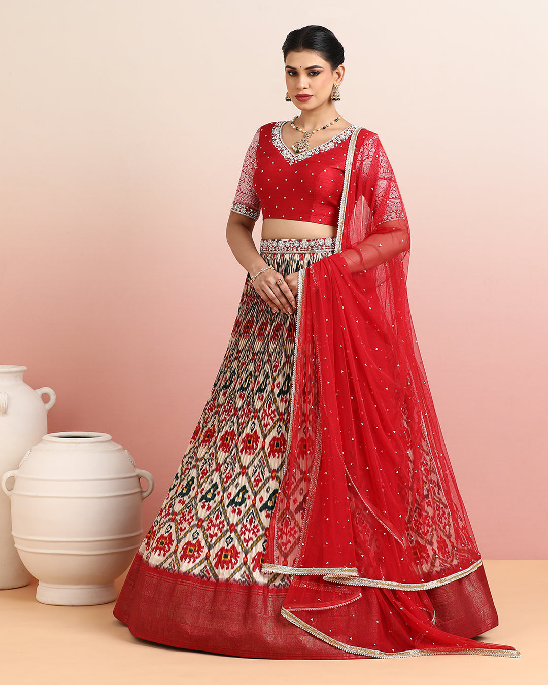 Red Patola Printed Lehanga Set