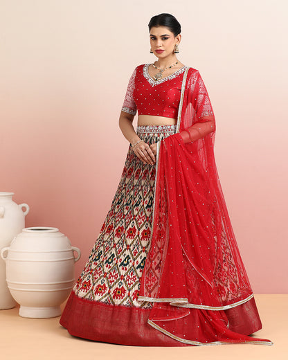 Red Patola Printed Lehanga Set
