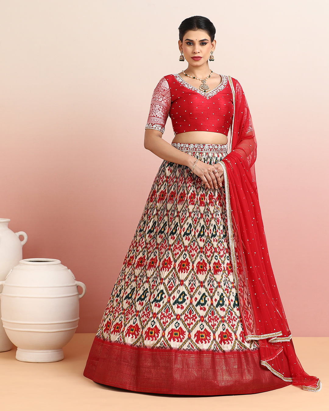 Red Patola Printed Lehanga Set