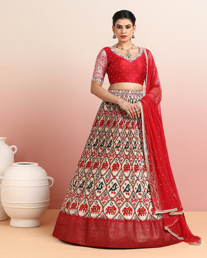 Red Patola Printed Lehanga Set
