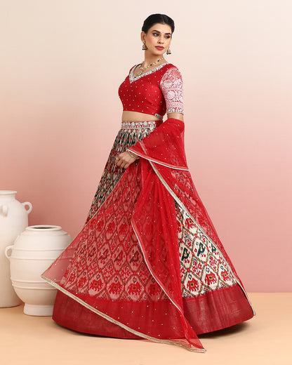 Red Patola Printed Lehanga Set