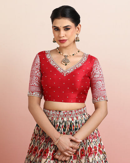 Red Patola Printed Lehanga Set
