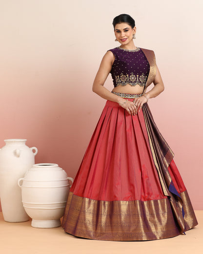 Pink &amp; Maroon Pre-Draped Lehenga Set