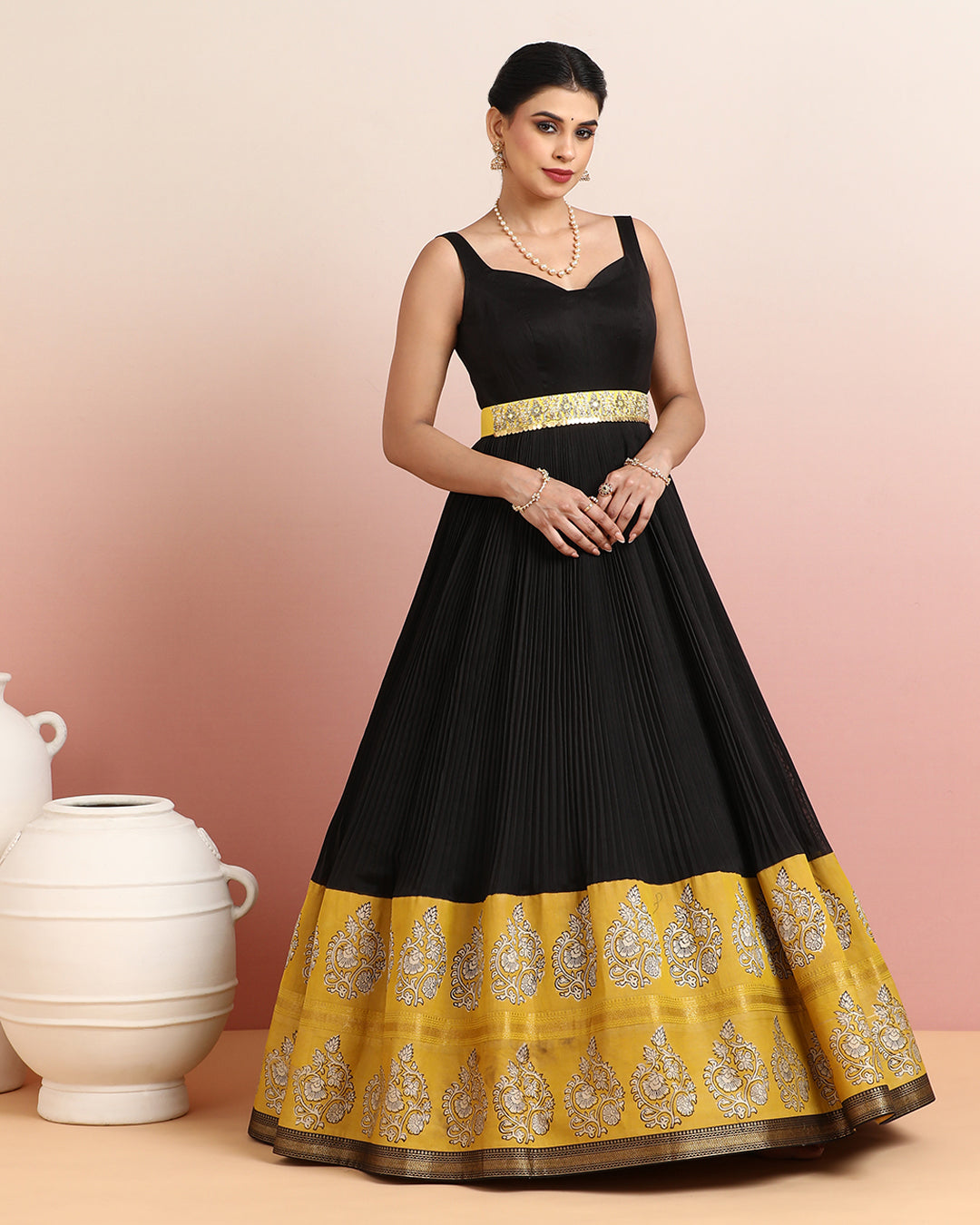 Black &amp; Mustard Anarkali
