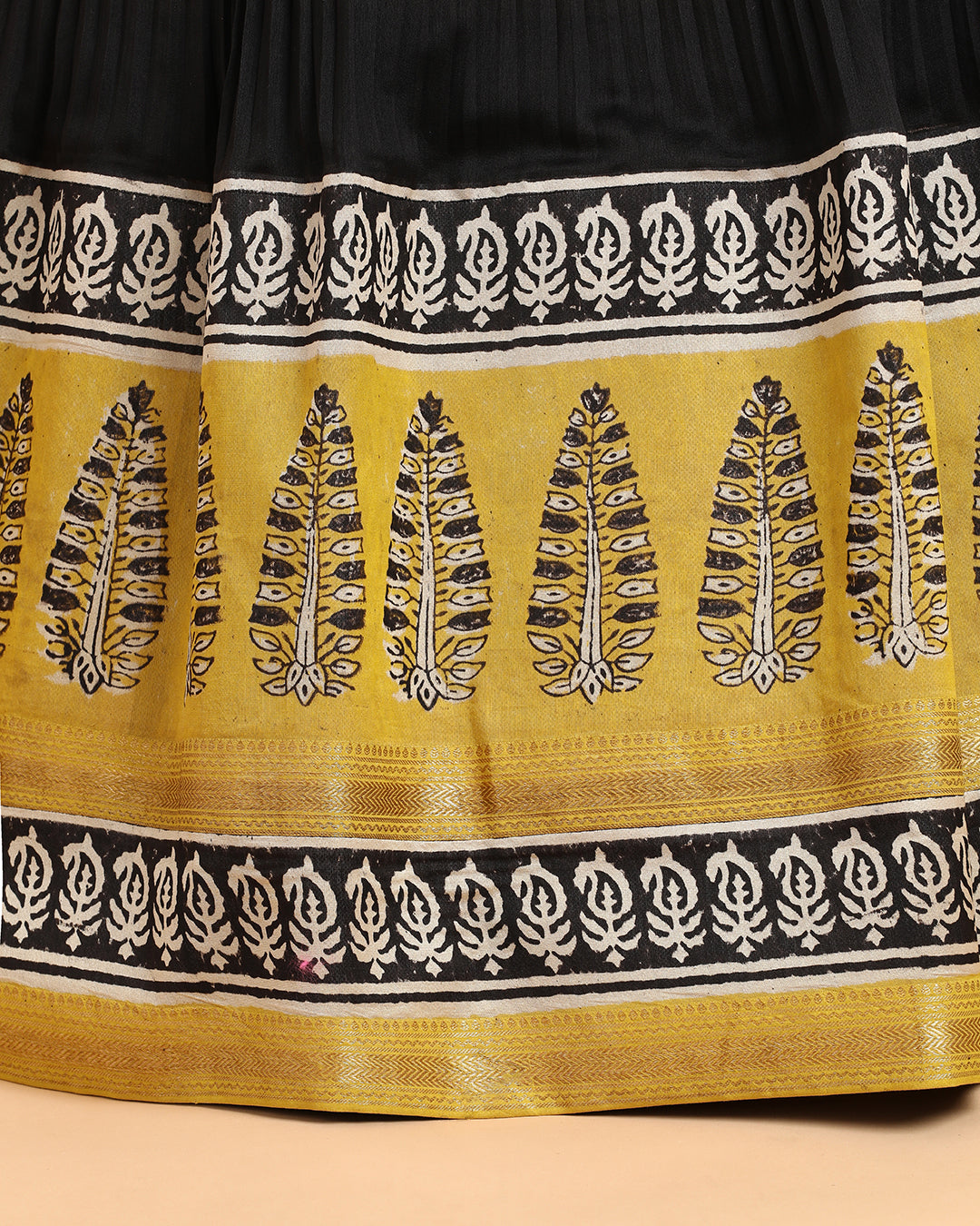 Black &amp; Mustard Leaf Motif Anarkali