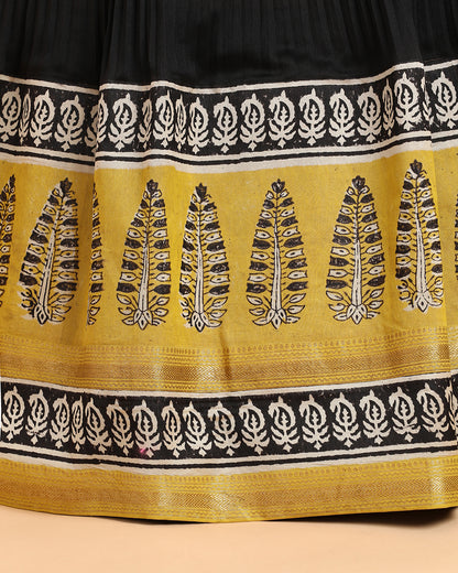 Black &amp; Mustard Leaf Motif Anarkali