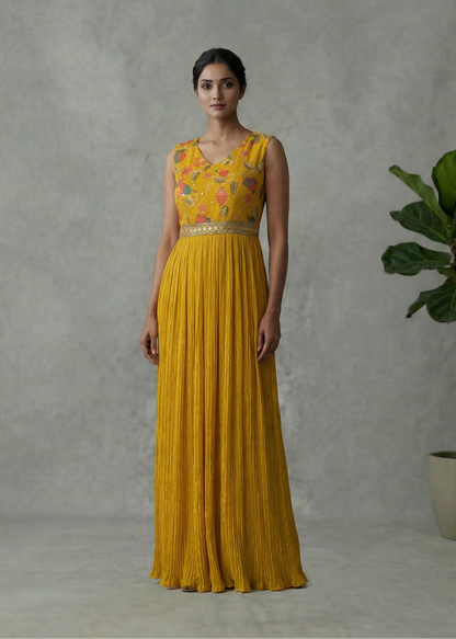 Mustard Floral Gown