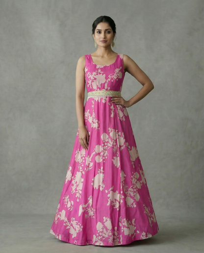 Pink Floral Anarkali Dress