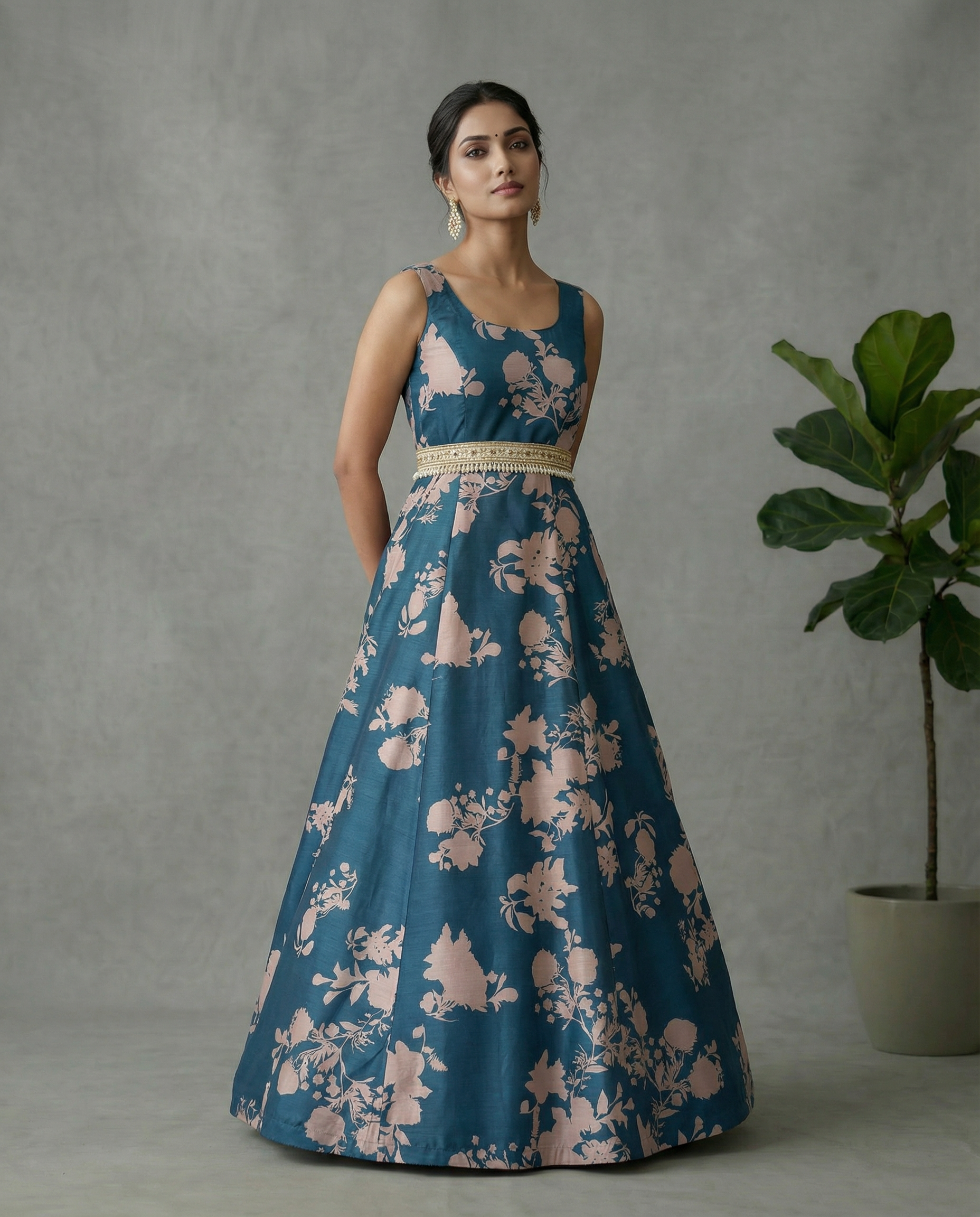 Blue Floral Anarkali Dress