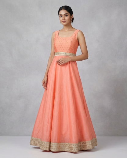 Peach Embellished Anarkali Dress