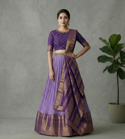 Royal Violet Silk Lehenga with Heritage Zari Drape