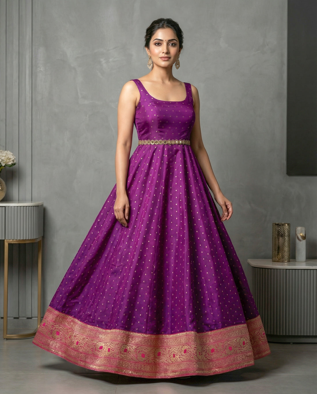 Elegant Purple Sleeveless Anarkali