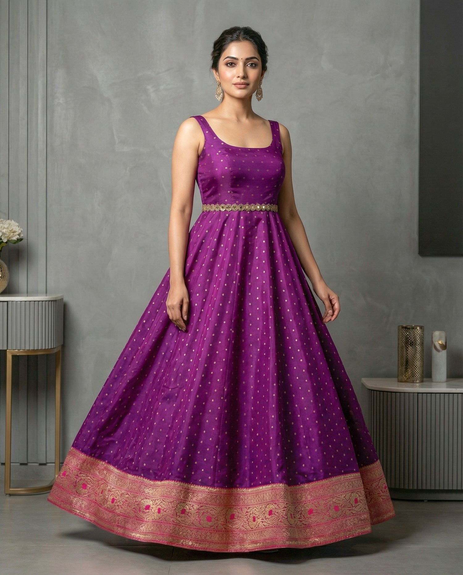 Elegant Purple Sleeveless Anarkali