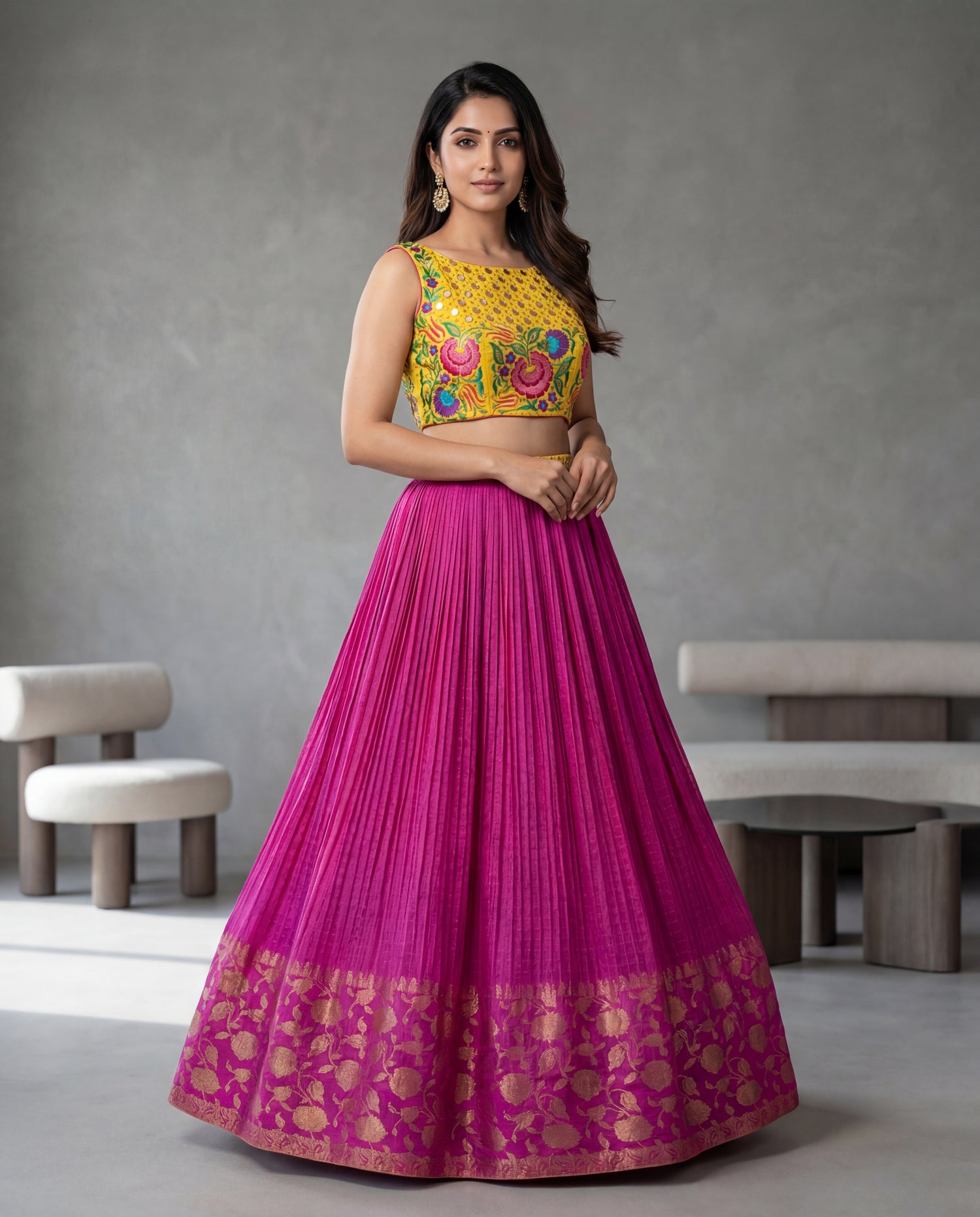 Pure Moonga Silk Skirt With Heavy Hand Embroidered Blouse