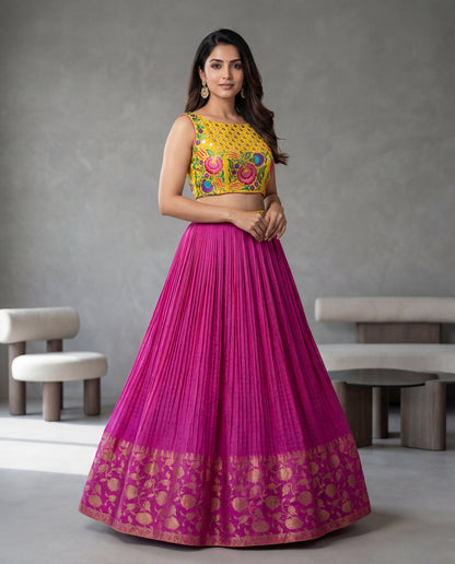 Pure Moonga Silk Skirt With Heavy Hand Embroidered Blouse