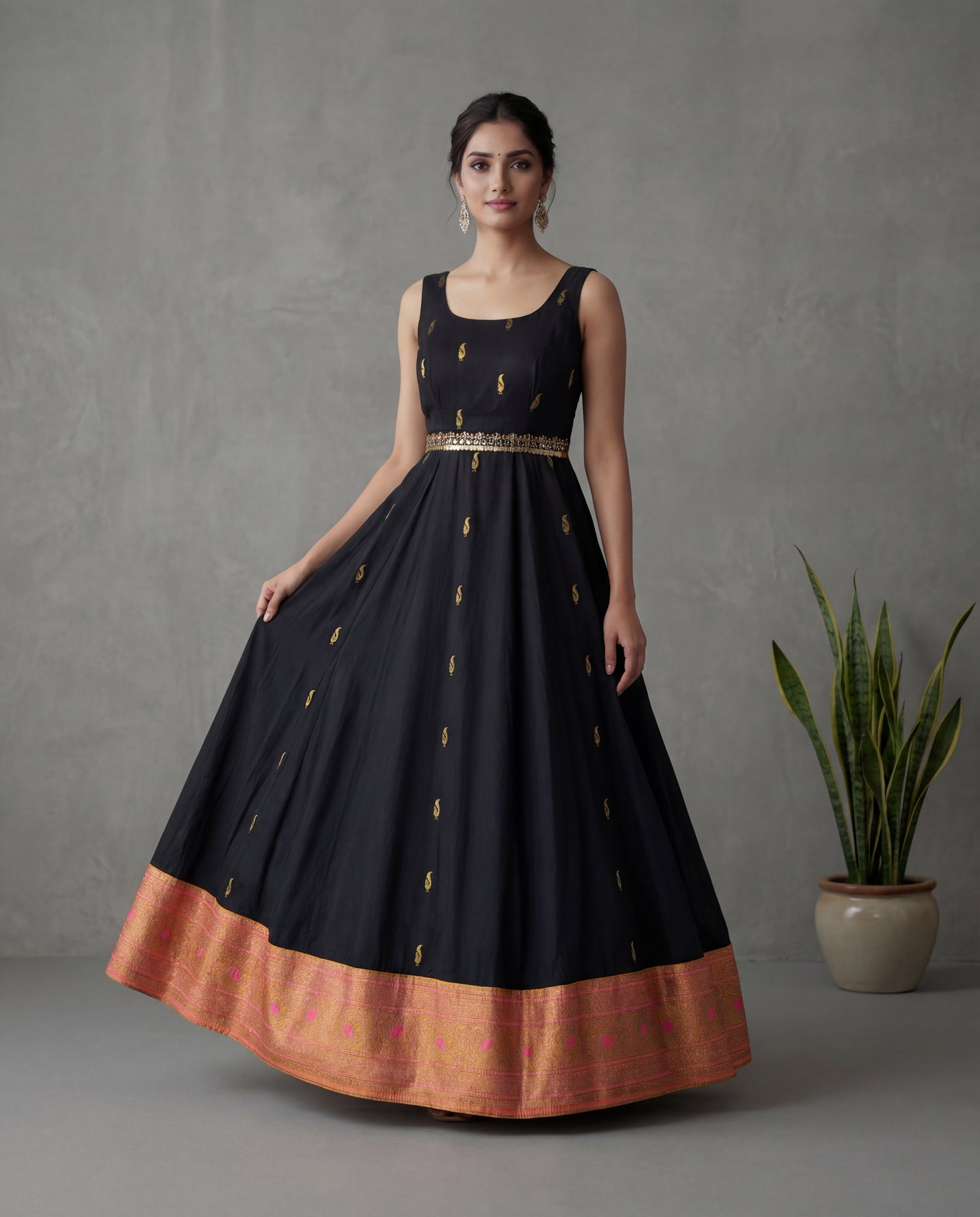 Black Gold Motif Anarkali