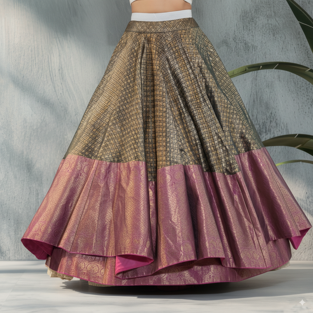 Classic Black &amp; Magenta Banarasi Lehenga