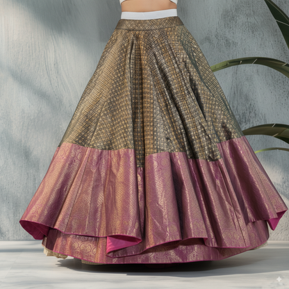 Classic Black &amp; Magenta Banarasi Lehenga