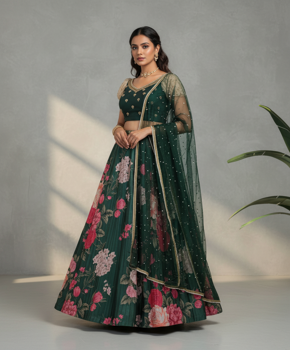 Enchanted Green Floral Lehenga
