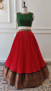 Red & Green Crop Top Skirt