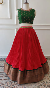 Red & Green Crop Top Skirt