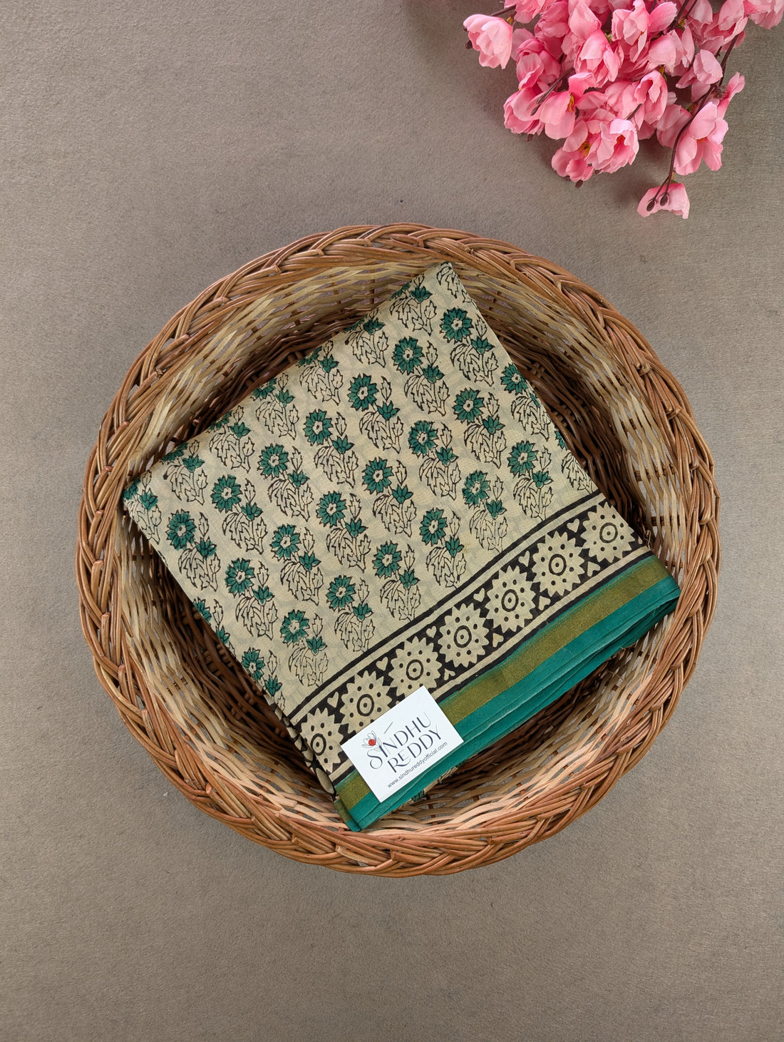 Hand Block Printed Maheshwari Silk - Green