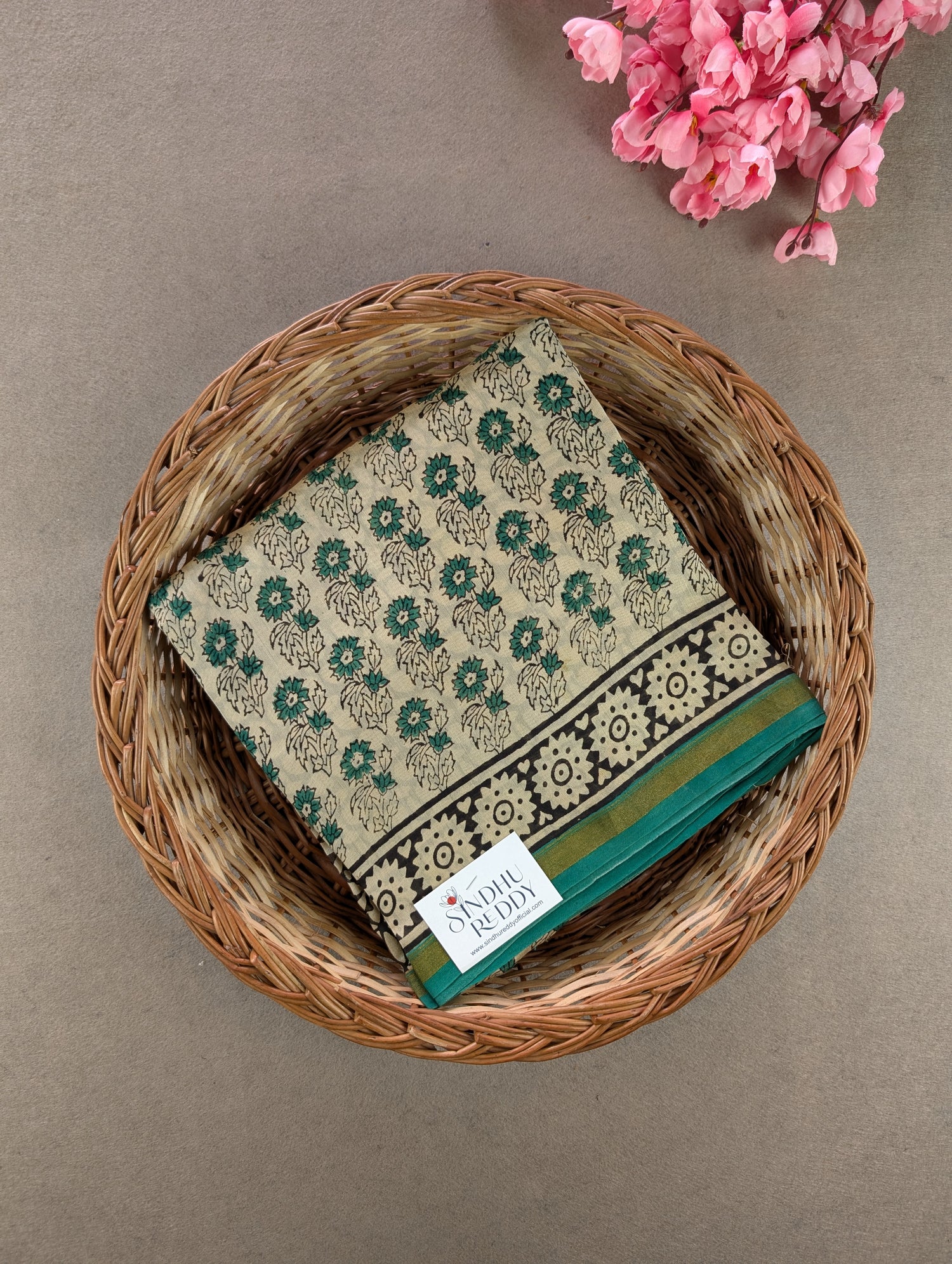 Hand Block Printed Maheshwari Silk - Green