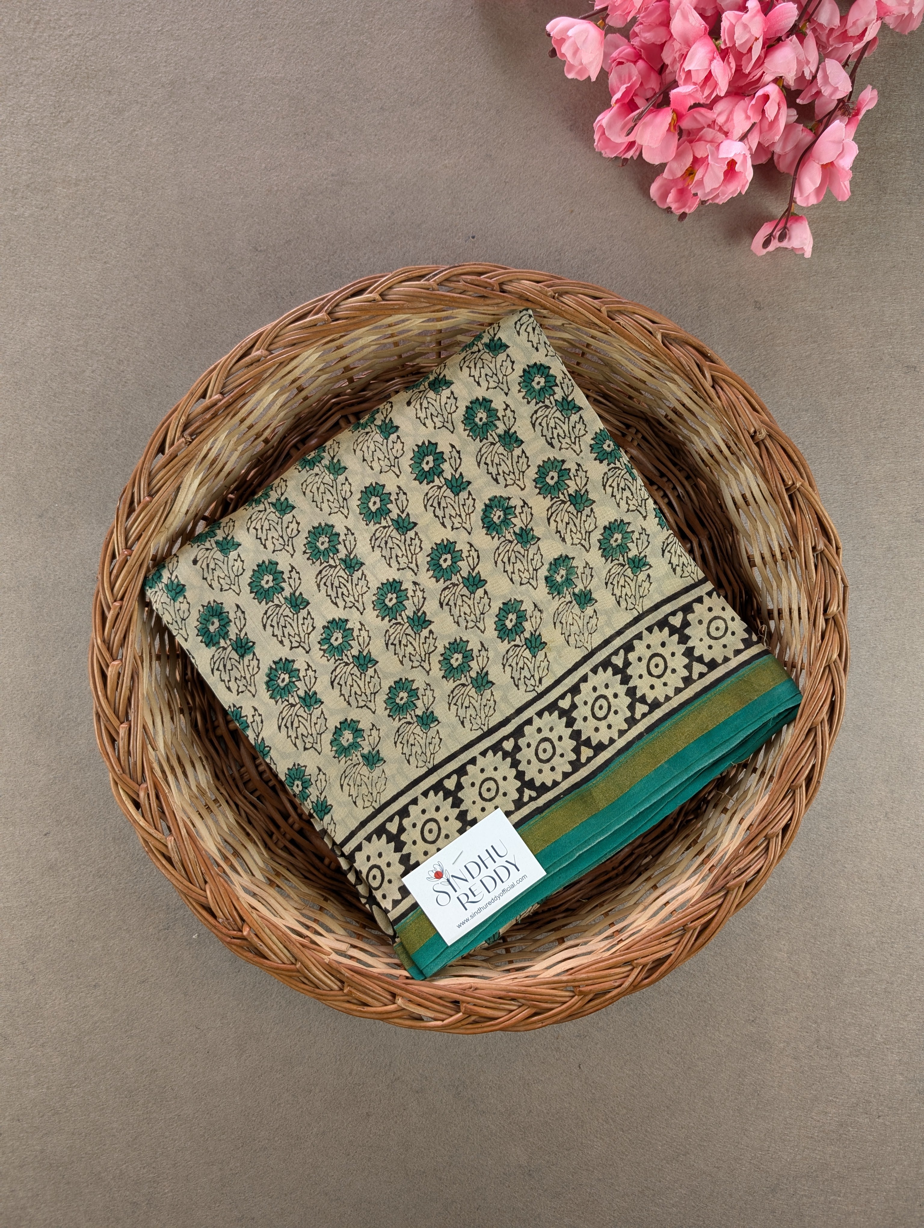 Hand Block Printed Maheshwari Silk - Green