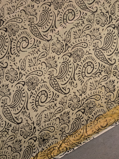 Hand Block Printed Maheshwari Silk - Mustard Yellow w/t Green