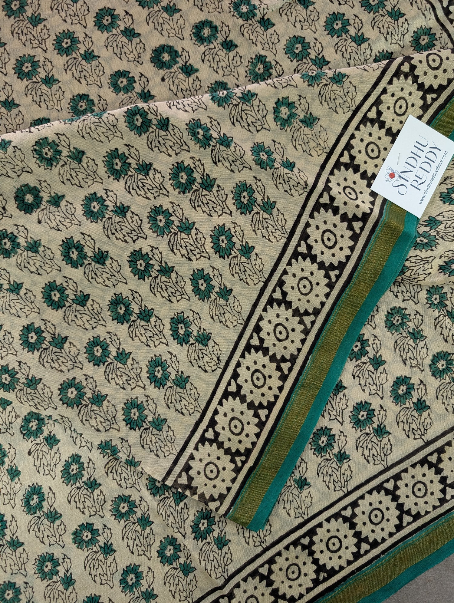 Hand Block Printed Maheshwari Silk - Green