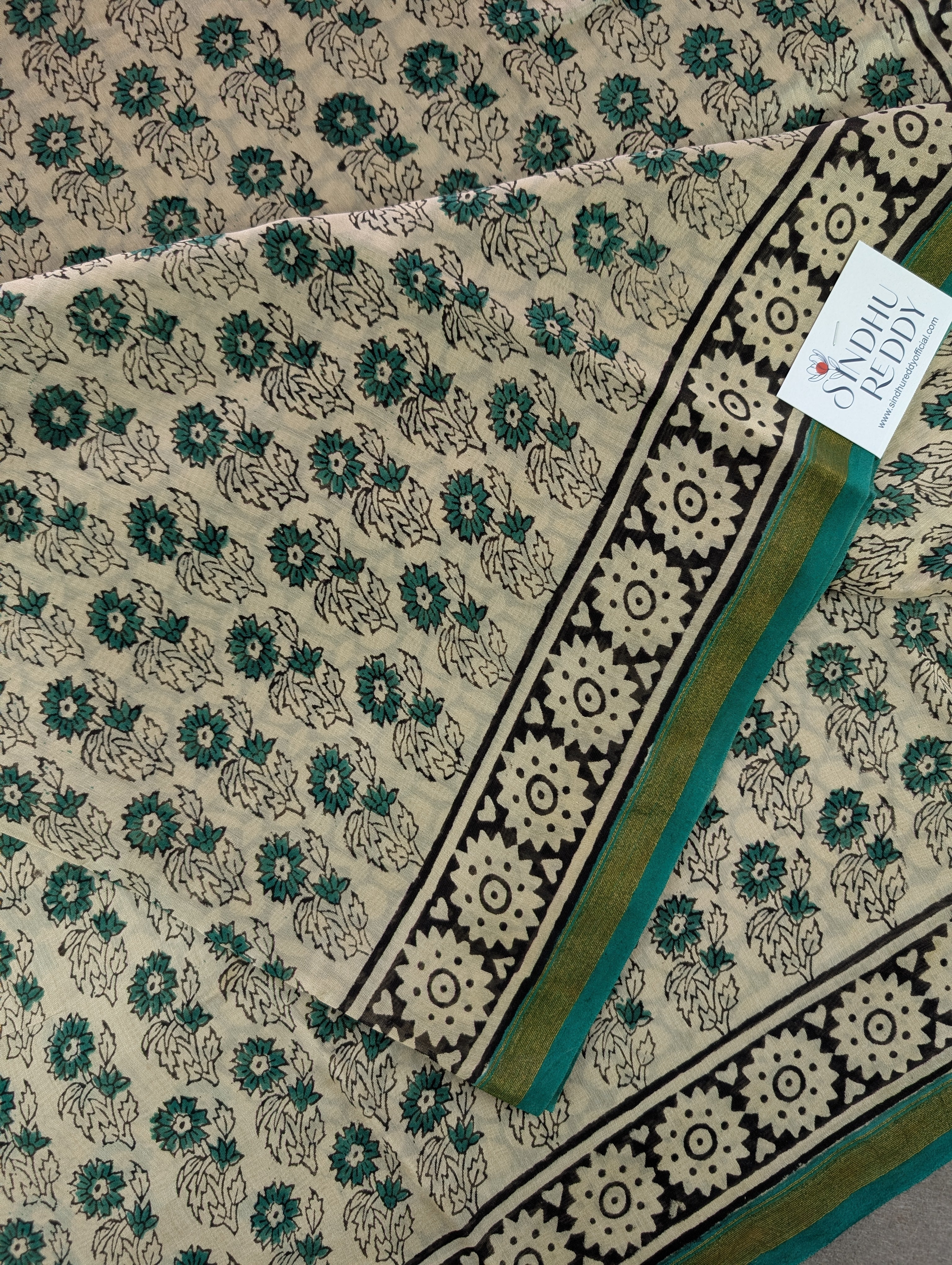 Hand Block Printed Maheshwari Silk - Green