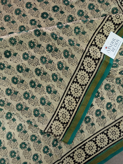 Hand Block Printed Maheshwari Silk - Green
