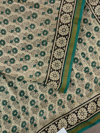 Hand Block Printed Maheshwari Silk - Green