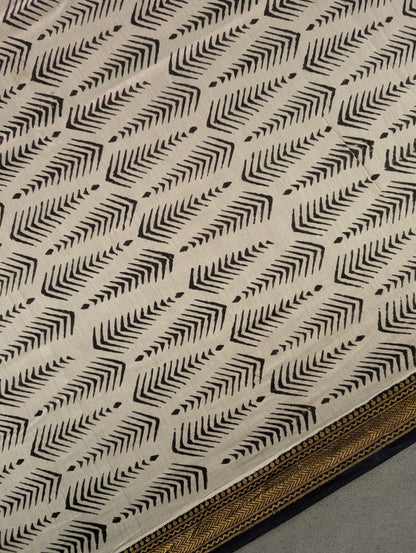 Hand Block Printed Maheshwari Silk - Black w/t Cream