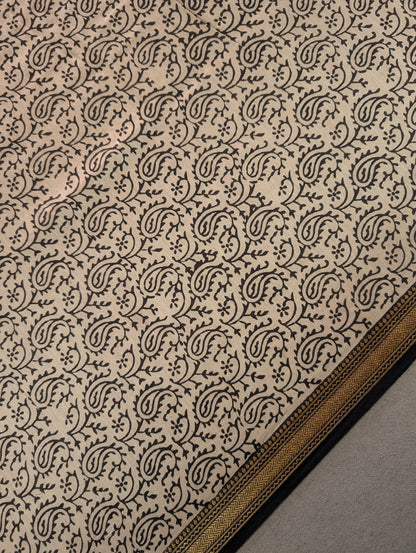Hand Block Printed Maheshwari Silk - Black w/t Mustard Yellow