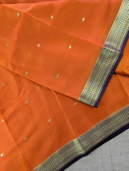 Pure Mysore Silk Crepe - Burnt Orange with Brown