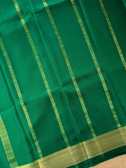 Pure Mysore Silk Crepe - Lemon Yellow with Bottle Green