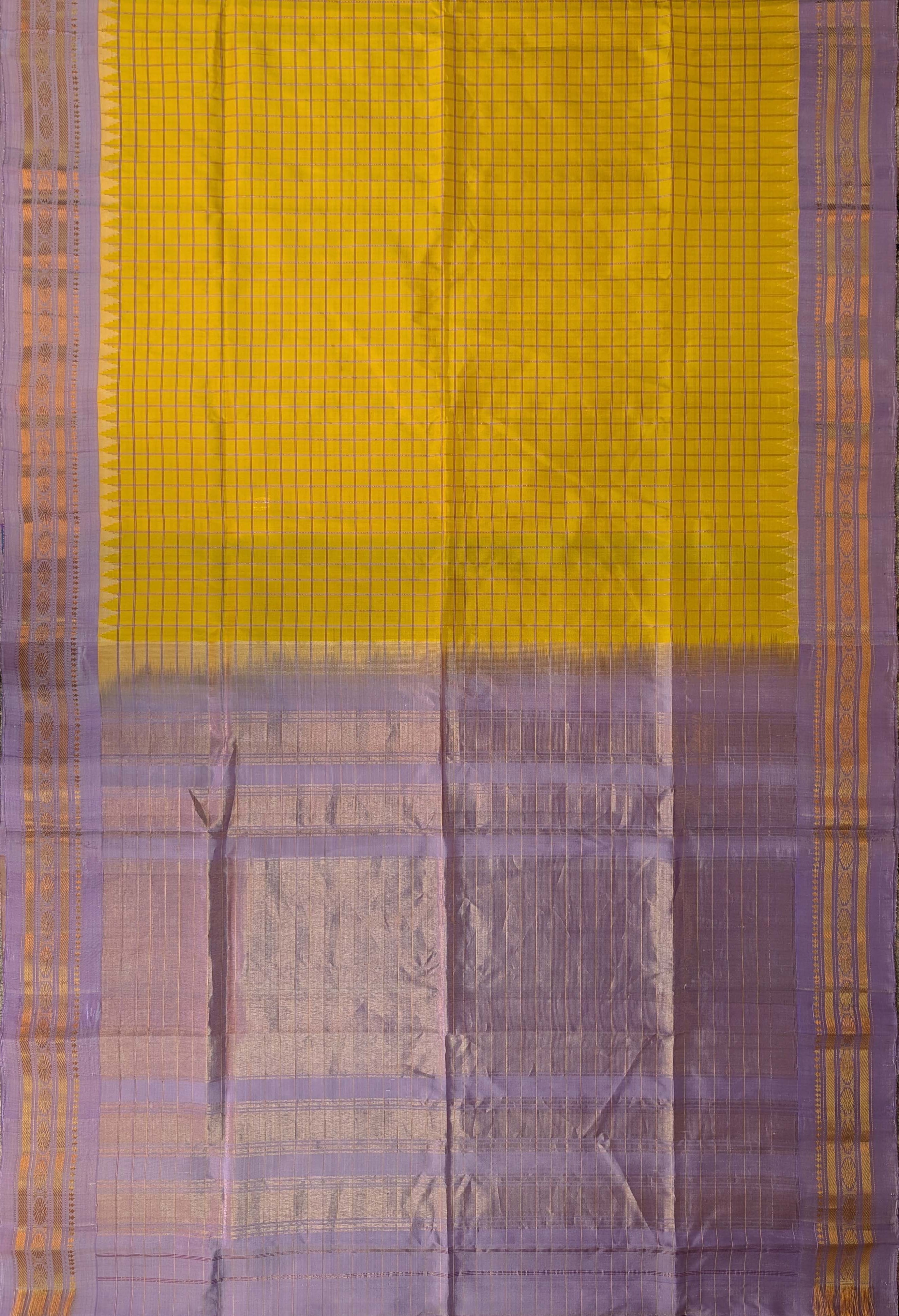 Pure Handloom Gadwal - Mustard with Lavender
