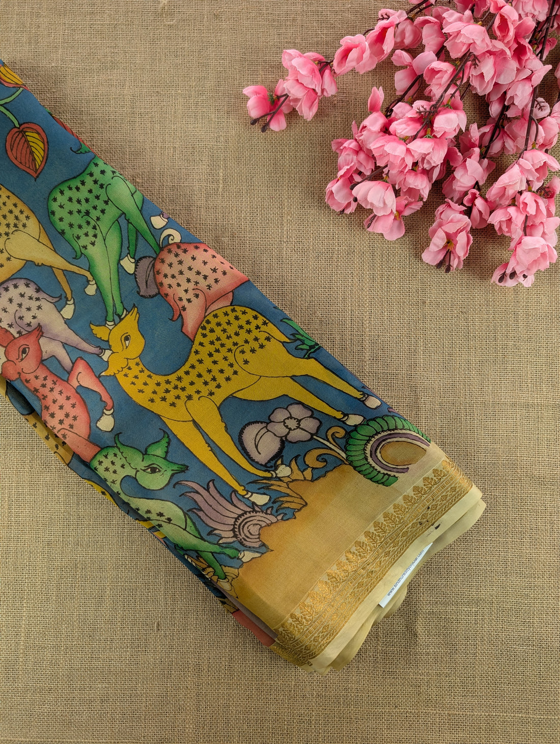 Organza X Pen Kalamkari - Aqua Blue