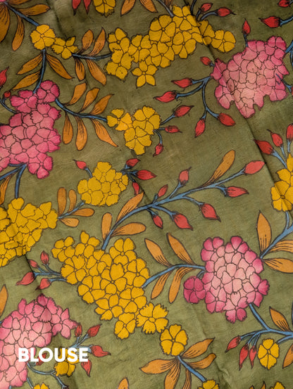 Organza X Pen Kalamkari - Olive Green