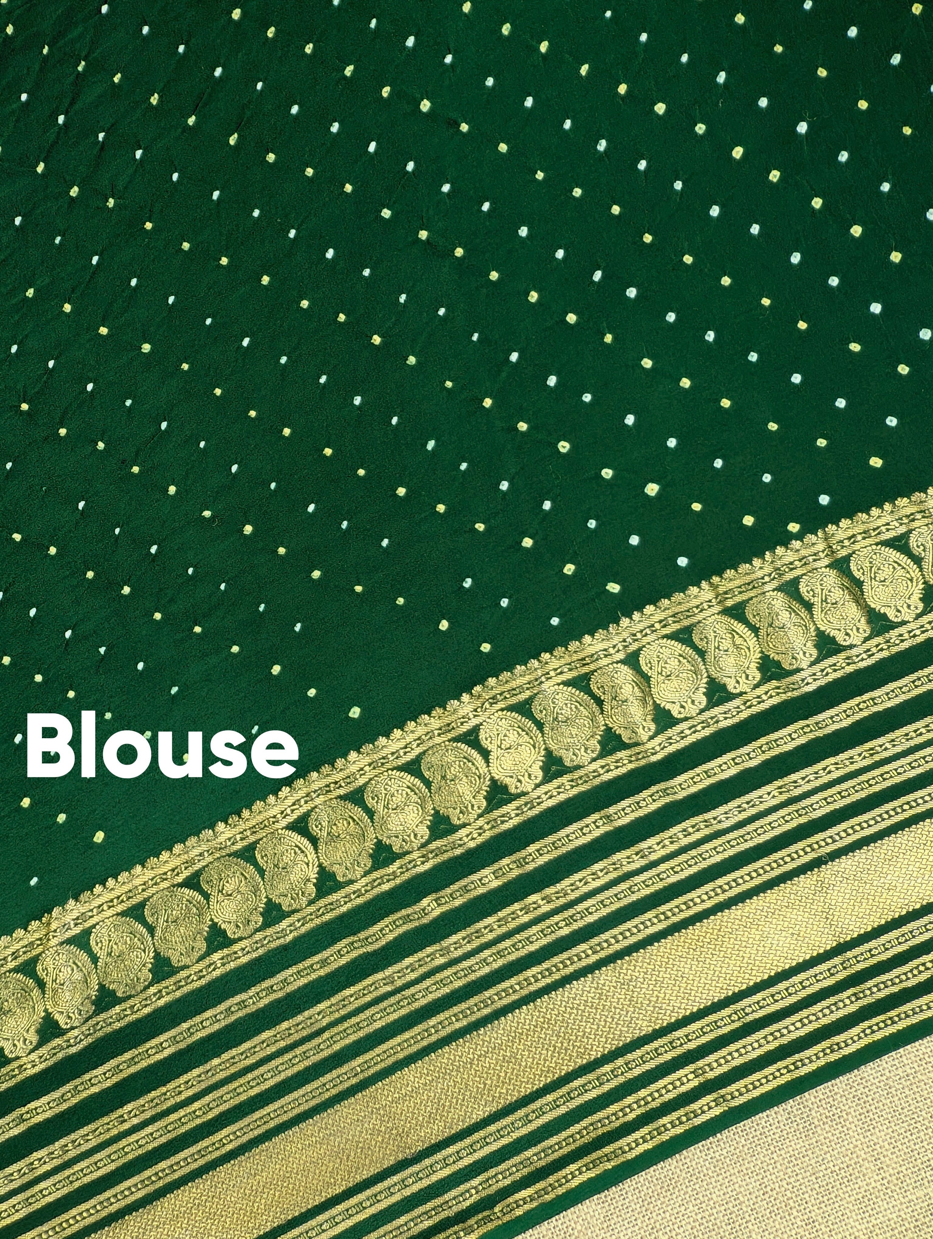 Pure Mysore Silk Crepe X Bandhani - Emerald Green